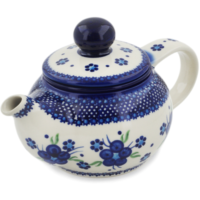 Polish Pottery Tea Pot with Sifter 19 oz Bleu-belle Fleur