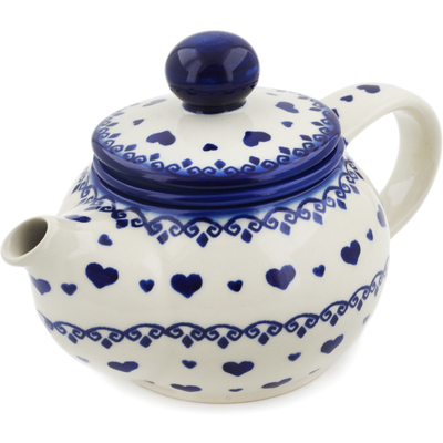 Polish Pottery Tea Pot with Sifter 19 oz Blue Valentine