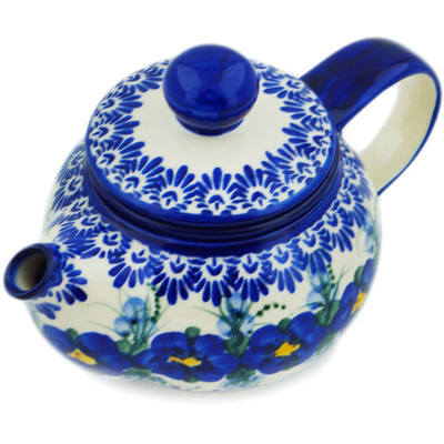 Polish Pottery Tea Pot with Sifter 22 oz Blue Wildflower UNIKAT