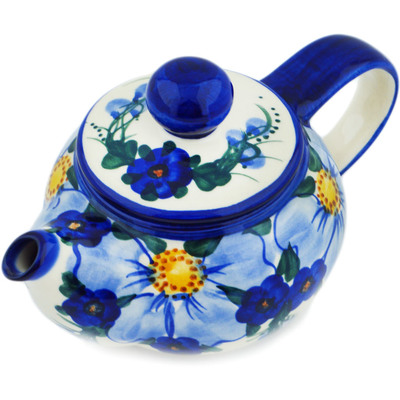 Polish Pottery Tea Pot with Sifter 22 oz Himalayan Blue Poppy UNIKAT