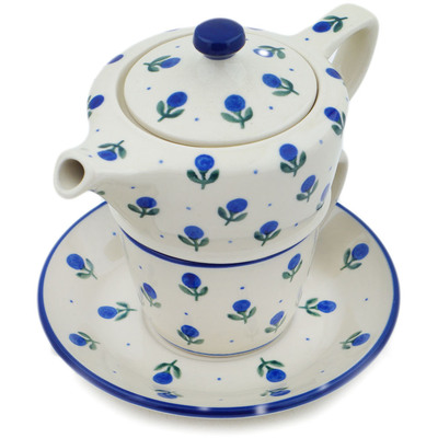 Polish Pottery Tea Set for One 13 oz Blue Buds