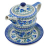 Polish Pottery Tea Set for One 13 oz Blue Pansy