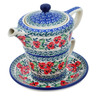 Polish Pottery Tea Set for One 13 oz Red Pansy