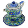 Polish Pottery Tea Set for One 13 oz Wind Blown Blue Bells UNIKAT