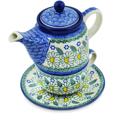 Polish Pottery Tea Set for One 17 oz Crazy Daisy
