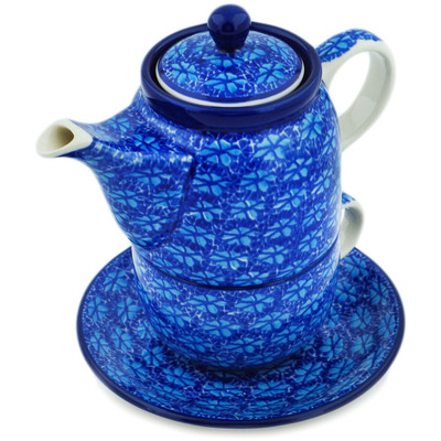 Polish Pottery Tea Set for One 17 oz Deep Into The Blue Sea