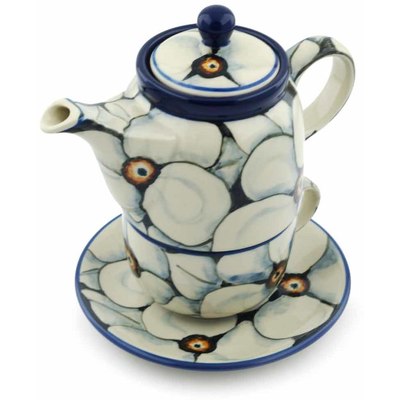 Polish Pottery Tea Set for One 17 oz Looking Poppy UNIKAT