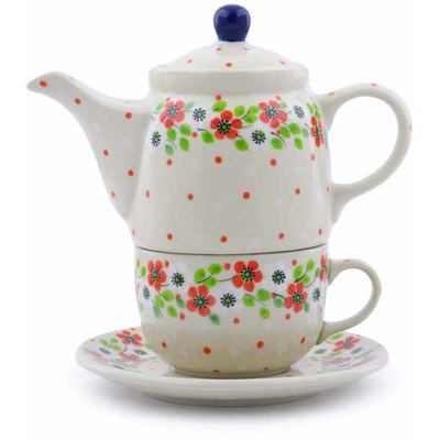 Polish Pottery Tea Set for One 17 oz Poppy Flower