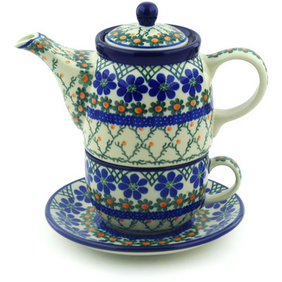 Polish Pottery Tea Set for One 17 oz Primrose Trellis