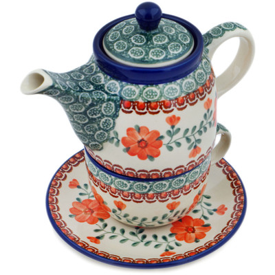 Polish Pottery Tea Set for One 17 oz Radiant Green Meadow