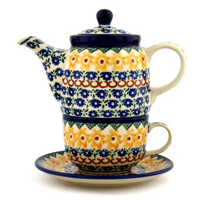 Polish Pottery Tea Set for One 17 oz Sunshine Field
