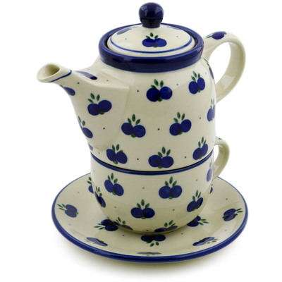 Polish Pottery Tea Set for One 17 oz Wild Blueberry