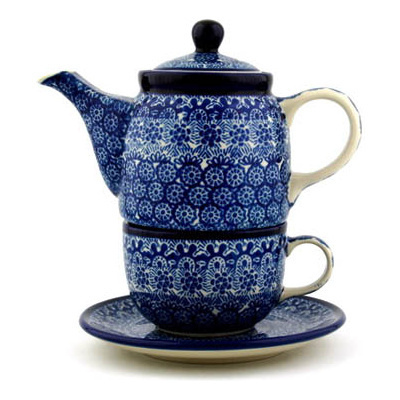 Polish Pottery Tea Set for One 17 oz Winter Frost
