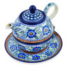 Polish Pottery Tea Set for One 22 oz Blue Poppy Circle UNIKAT