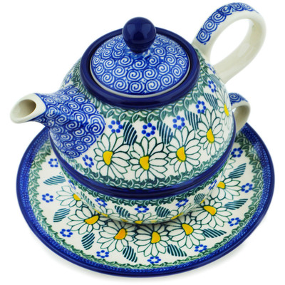 Polish Pottery Tea Set for One 22 oz Crazy Daisy