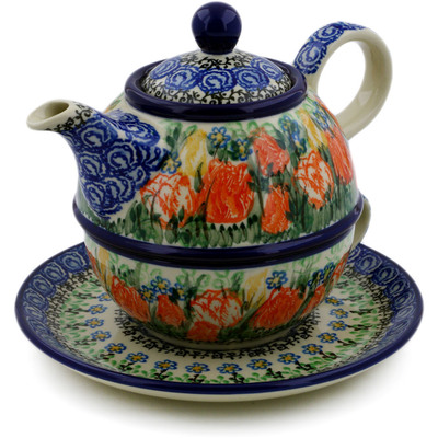 Polish Pottery Tea Set for One 22 oz Delightful Element UNIKAT