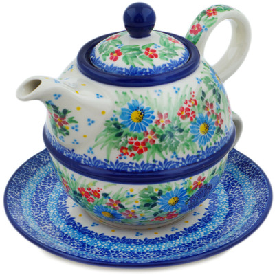 Polish Pottery Tea Set for One 22 oz Dragonfly Paradise UNIKAT