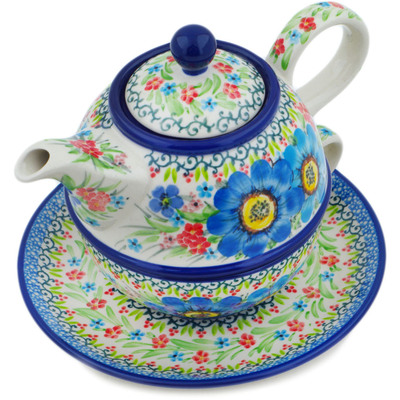 Polish Pottery Tea Set for One 22 oz Springtime Flowers Bouquet UNIKAT