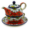 Polish Pottery Tea Set for One 22 oz Sweet Red Petals UNIKAT