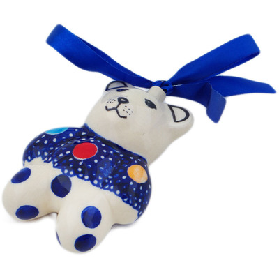Polish Pottery Teddy Bear Ornament 3&quot; Lights In The Sky