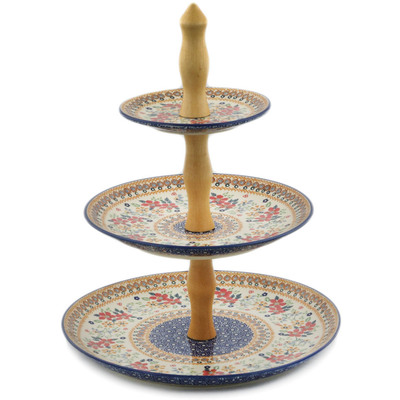Polish Pottery Tiered Serving Stand Summer Bouquet UNIKAT