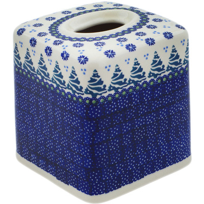 Polish Pottery Tissue Box Cover 6&quot; Falling Snowflakes