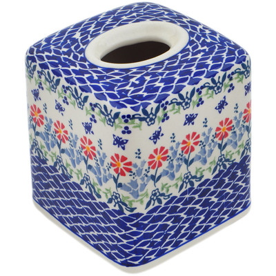 Polish Pottery Tissue Box Cover 6&quot; Last Summer Flowers