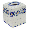 Polish Pottery Tissue Box Cover 6&quot; Orange And Blue Flower
