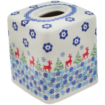 Polish Pottery Tissue Box Cover 6&quot; Ring Around The Reindeer