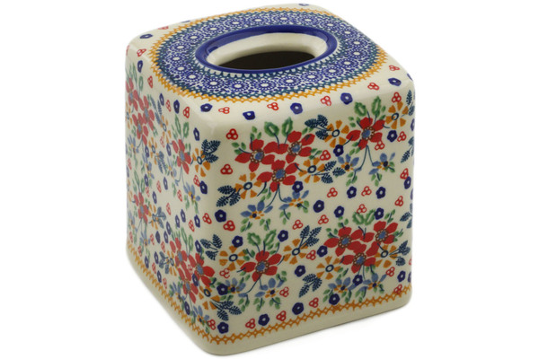 Colorful Ceramic Tissue Box Cover, 'Cobalt Flowers