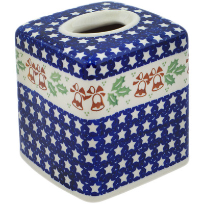 Polish Pottery Tissue Box Cover 6&quot; Sleigh Bells
