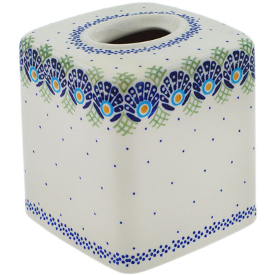 Polish Pottery Tissue Box Cover 6&quot; Tail Feathers