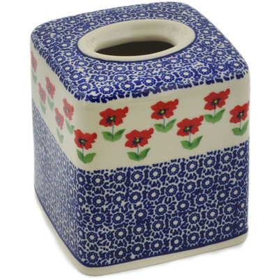 Polish Pottery Tissue Box Cover 6&quot; Wind-blown Poppies