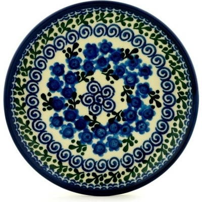 Polish Pottery Toast Plate Blue Poppy Wreath