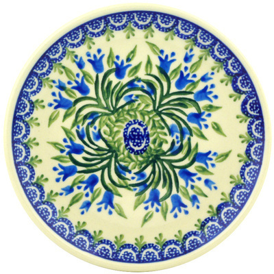 Polish Pottery Toast Plate Blue Tulip Garden