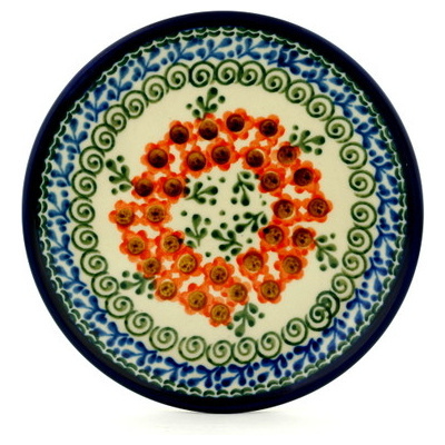 Polish Pottery Toast Plate Orange Poppy Wreath
