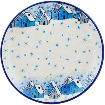 Polish Pottery Toast Plate Snowy Village UNIKAT