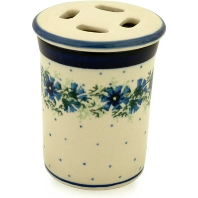 Polish Pottery Toothbrush Holder 4&quot; Blue Bell Wreath