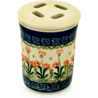 Polish Pottery Toothbrush Holder 4&quot; Peach Spring Daisy