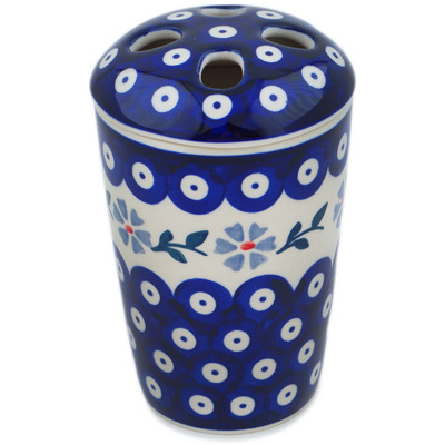 Polish Pottery Toothbrush Holder 5&quot; Peacock Forget-me-not