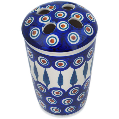 Polish Pottery Toothbrush Holder 5&quot; Peacock