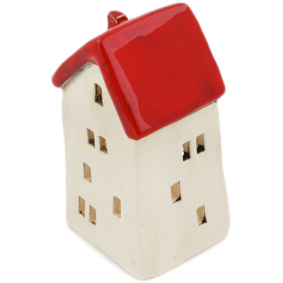 Ceramic Townhome Luminary Candle Holder 6-inch  Red
