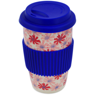 Polish Pottery Travel Coffee Mug Blossom Radiance UNIKAT