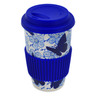 Polish Pottery Travel Coffee Mug Cobalt Butterflies UNIKAT