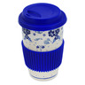 Polish Pottery Travel Coffee Mug December&#039;s Blooms UNIKAT