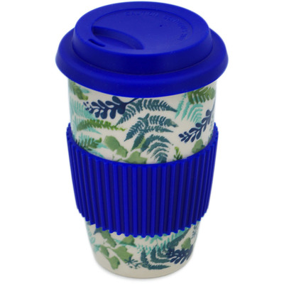 Polish Pottery Travel Coffee Mug Fern Frenzy UNIKAT