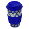 Polish Pottery Travel Coffee Mug Peacock Lattice UNIKAT