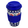 Polish Pottery Travel Coffee Mug Poppies And Ferns