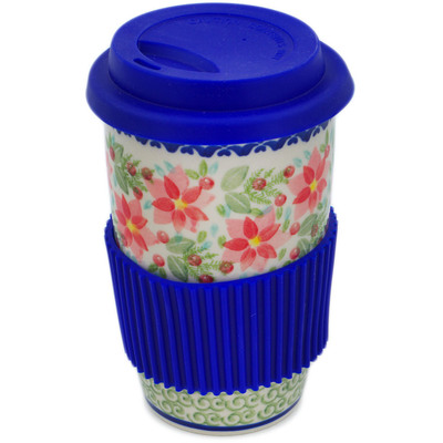 Polish Pottery Travel Coffee Mug Precious Pentas UNIKAT