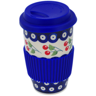 Polish Pottery Travel Coffee Mug Summer Cherries